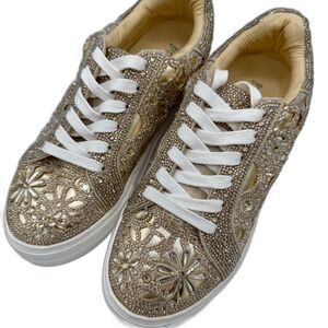 Betsey Johnson Reily Rhinestone Platform Sneakers Light Gold Size 10 NWOT